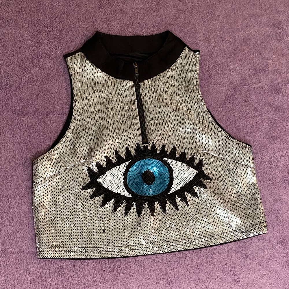 Sequin Eye Rave Crop Top